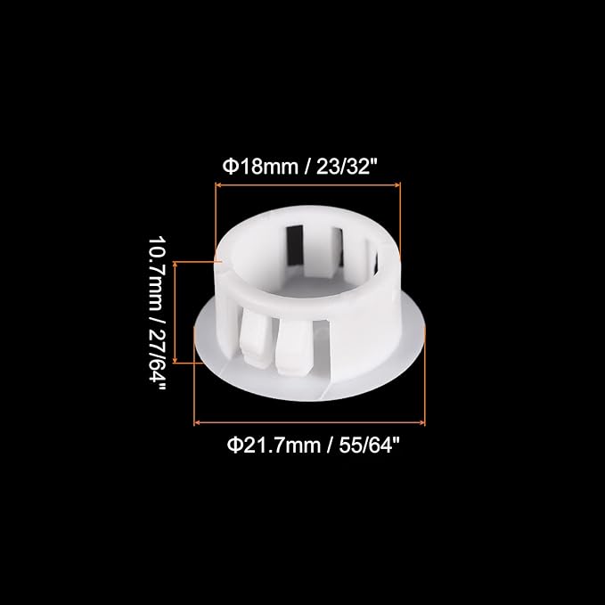 uxcell 23/32" Plastic Hole Plugs, 110Pcs Flush Type Panel Round Snap in Fastener Knockout Locking Plugs for Furniture Insert End Caps Panels, White