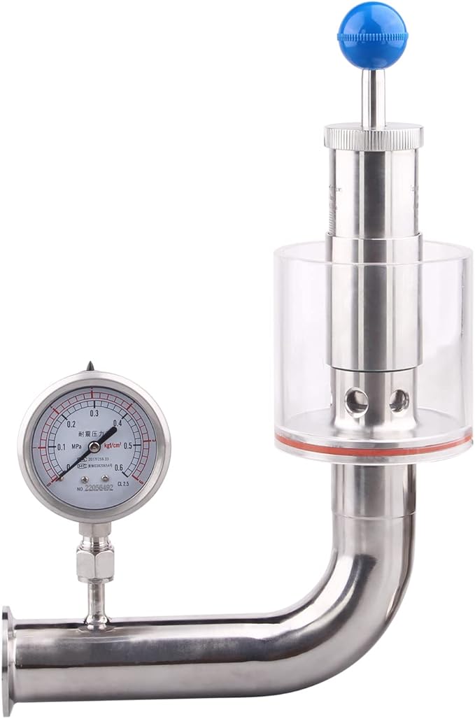 DERNORD SS304 Sanitary 1.5" Tri Clamp Adjustable Pressure Relief Safety Valve with Pressure Gauge
