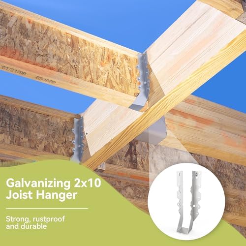 50pcs 2x10 Joist Hanger,LU210 18 Gauge Galvanizing Face Mount Joist Hangers for Wood,Hurricane Tie for Rafter Fits Truss Connectors,Rafter Hangers 2x10 Great for Floor Deck and Ceiling Joists