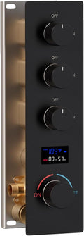 Shower Valve Concealed Shower Mixing Faucet with Temperature Display Function, Flow Control Brass Diverter Valve Kit, 3 Function Can Be Activated Simultaneously, Matte Black