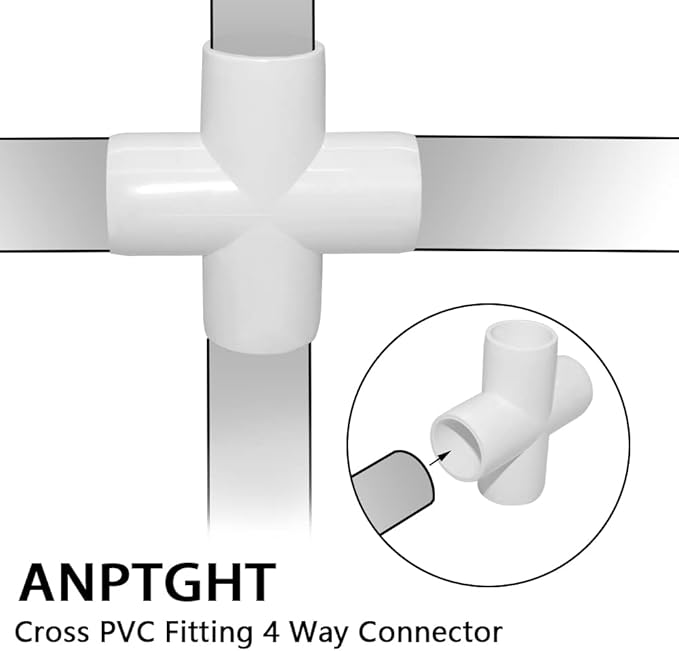 3/4 Inch Cross PVC Fitting 4 Way Connector, Furniture Grade Corner Fittings for Building Furniture Greenhouse Shed Pipe Fittings Tent Connection (Pack of 8)