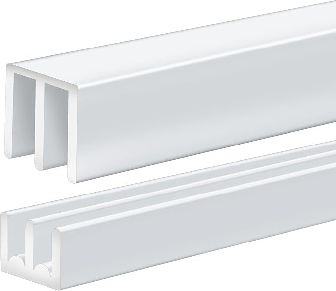 Landical 1 Set 4 Ft Long Metal Sliding Door Track Set for 1/8" Thick Panels Glass Cabinet Door Hardware System Window Sliding Track Quick Easy Installation (White)