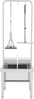 Stainless Steel Floor Mop Sink with Hanging Rod & Hooks Mop Commercial Mop Sink with Faucet & Drain Filter for Restaurant, Garages, 23.6x23.6x68.9in
