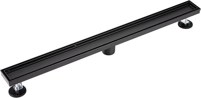 32 inch Linear Shower Drain with Removable Square Hole Panel by Using 304 Stainless Steel Process, Linear Drain Equipped with Adjustable Feet and Hair Strainer（Matte Black Color）