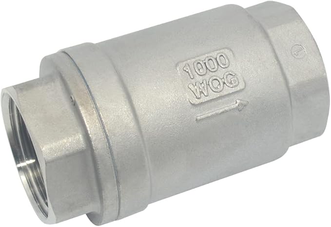 NPT Female WOG1000 Check Valve,Vertical Check Valve,NPT Spring Loaded in-line Low Cracking Pressure,Stainless Steel SS316 CF8M (1")