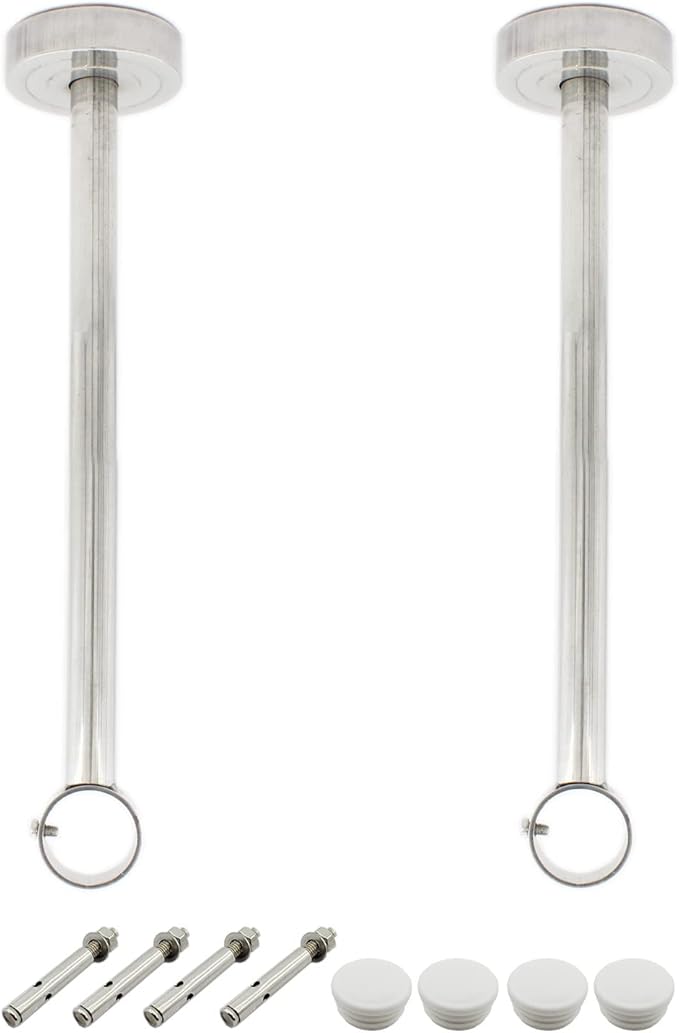 2Pcs Ceiling Mount Curtain Rod Holder, Flange Ceiling Mount Bracket with Stainless Steel Shower Curtain Rod Socket