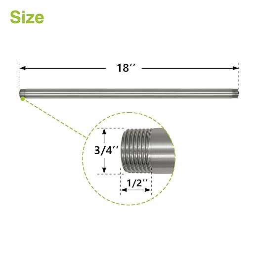 Naiture Brass 1/2" IPS X 18" Long Heavy Duty Threaded Pipe Fitting Nipple, Brushed Nickel Finish