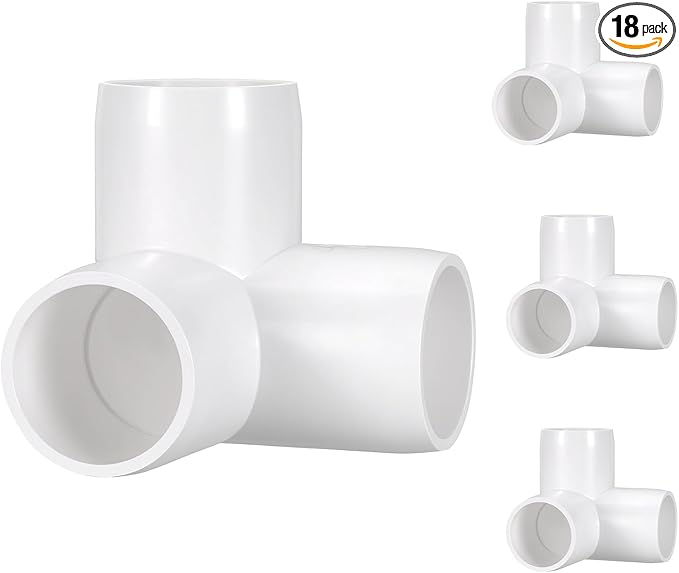 18 Pack 3/4" SCH40 PVC Elbow Pipe Fitting, 3-Way PVC Elbow Corner Side Outlet Tee Fitting, Furniture Grade Pipe Connectors for DIY Project, Pond Protection, Socket x Socket, White