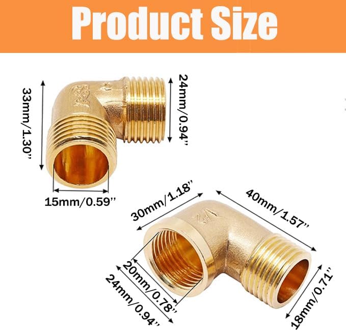 4pcs Brass Pipe Fitting 90 Degree Elbow 1/2" NPT (Male to Male) and (Male to Female) Pipe Fittings Kits