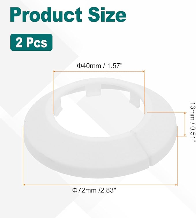 uxcell Escutcheon Plate, 2Pcs 40mm - Fit 1.57" Outer Diameter Split Pipe Flange Water Pipe Cover Collar Decoration, PP Plastic Plumbing Cover Plates (White)