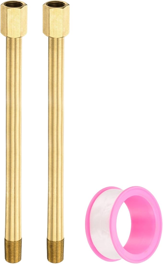 PATIKIL 1/8" g Male x 1/8" g Female Brass Pipe Fitting, Nipple Brass Fitting Extension Pipe Fittings Adapter Connection with Tape 6 Inch / 150mm Length