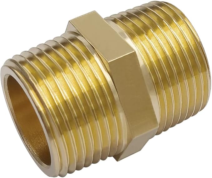 Hooshing 2PCS Brass Hex Nipple 3/4" NPT to 3/4" NPT Male Thread Pipe Fittings Coupling Connector
