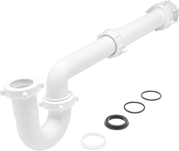 1-1/2 Inch Bayonet P-Trap Kit, Patented Polypropylene with PVC Marvel Adapter, Includes J-Bend, Flanged Wall Arm, Bayonet Reducing Bushing, O-Rings & Washers, Turn & Click Nuts