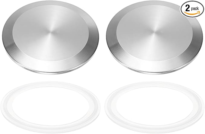 uxcell 2set Stainless Steel Sanitary Fitting Clamp End Cap 3" (77.5mm) Solid Tube End Cap with Silicone Gasket for Food Beverage Cosmetics Factory Pipes