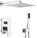 Polished Chrome Shower System 12 Inch Bathroom Luxury Rain Mixer Shower Combo Set Wall Mounted Rainfall Shower Head and Handheld System Shower Faucet Set Rough-in Valve Body and Trim Kit