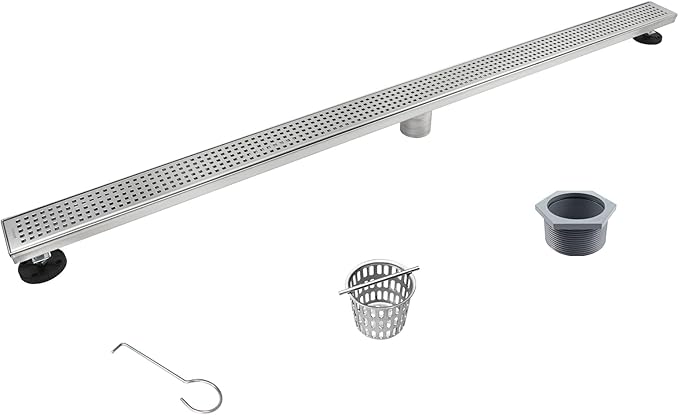 Linear Shower Drain 48", 304 Stainless Steel Floor Drain w/Hair Strainer, Rectangular Shower Drain w/CUPC Certified, Brushed