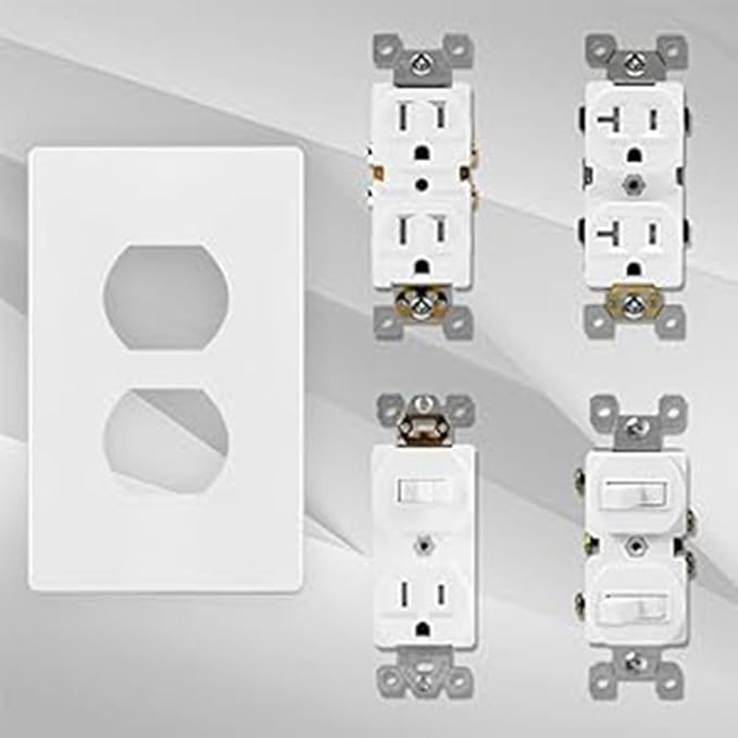 Screwless Duplex Receptacle Outlet Cover Wall Plates 1-Gang Duplex Switch Outlet Electrical Cover Plate Unbreakable Thermoplastic Faceplate for Decorative Receptacle Outlet Switch, White (10 Pack)