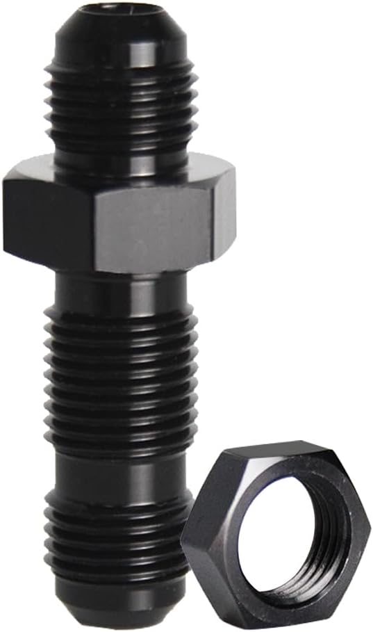 8AN Male Flare Straight Bulkhead Fitting Adapter with 8AN Nut Aluminum Black