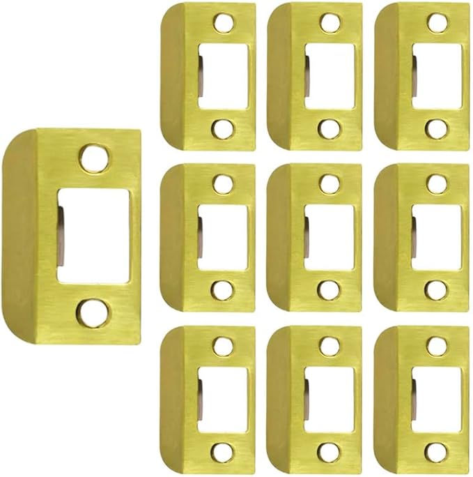 QCAA Solid Brass Extended Lip Strike, 1-1/2"X2-1/4", Polish Brass, 10 Pack, Made in Taiwan