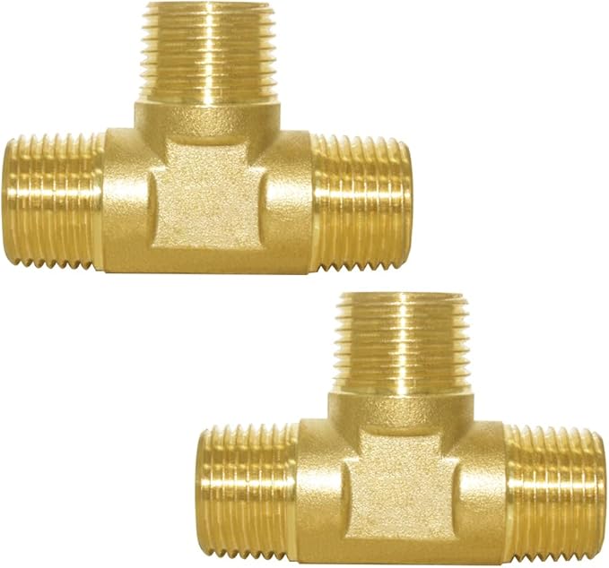 Joywayus Brass Pipe Fitting Barstock Tee 3 Way NPT 1/2" Tee (Pack of 2)
