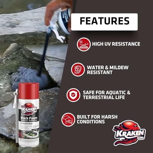 Kraken Bond Black Spray Waterfall Foam Sealant Straw Use 2x12 oz & Aquarium Silicone Sealant 2x10.1 fl. oz – Bundle for Vivarium, Terrarium, Fountain & Aquascape Background, Caulking Gun Not Included