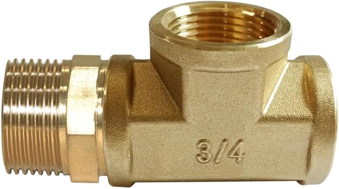 Joywayus Brass Tee Pipe Fitting Barstock 3 Way 3/4" NPT Female x 3/4" NPT Female x 3/4" NPT Male Hose Fitting