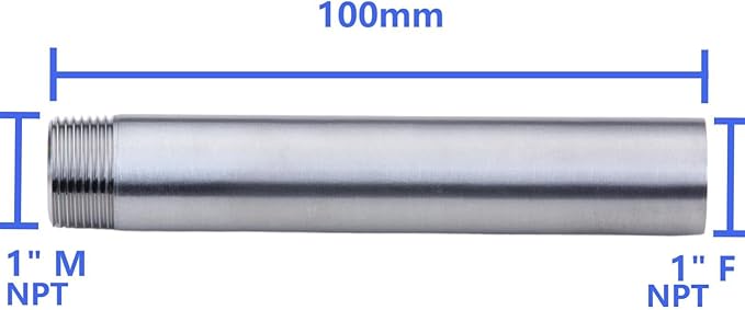 CONSTELLAR 304 Stainless Steel Pipe Fitting - 1" NPT Male x 1" NPT Female Threaded Thickened Pipe Wall, 100mm (4 inch) Length Heavy Nipple Seamless Pipe (1 Pcs)