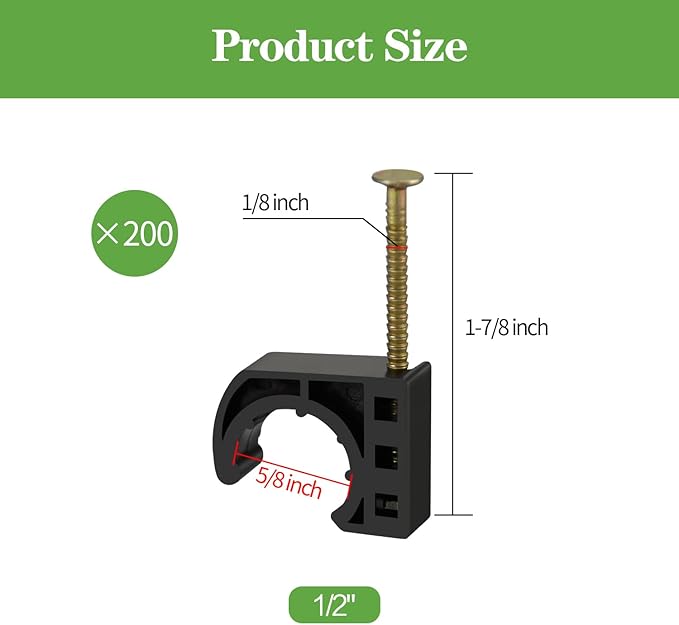 200 Pack 1/2" Half Clamps J-Hook with Nails Set, J Clamps for PEX, Copper, CPVC Tubing Connections