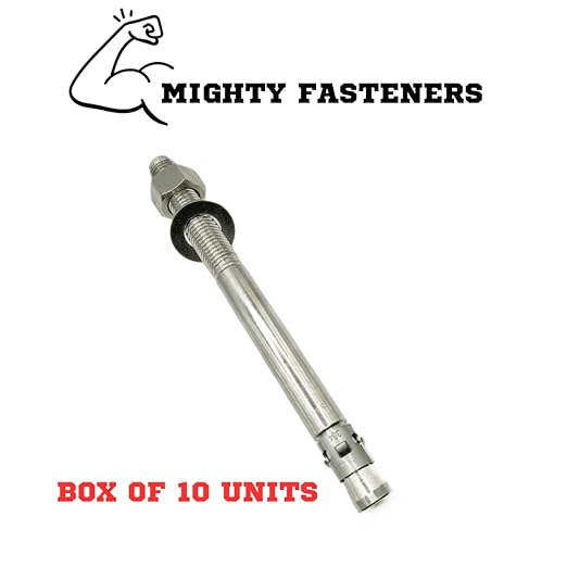 Wedge Anchors – Heavy-Duty 304 Stainless Steel Expansion Bolts for Concrete & Masonry, Rust-Resistant & Durable - 1" X 12" - 10 Pack