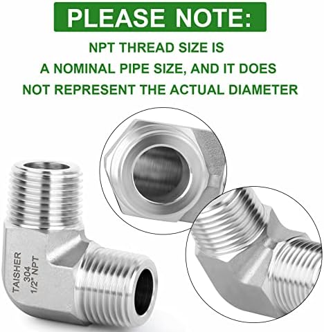 TAISHER 2PCS 304 Stainless Steel 90 Degree Barstock Street Elbow, 1/2" NPT Male Pipe to 1/2" NPT Male 304 Stainless Pipe Fitting