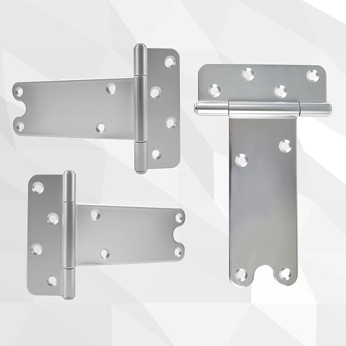 8 in T-Strap Shed Door Hinges,180 Lbs Capacity, 6 Pack Heavy Duty Tee Hinge, T-Gate Hinges, Gate Strap Hinges, Wrought Hardware for Wooden Fences, Barn Door, Shed Doors (Silver, 8 in -6 pcs)