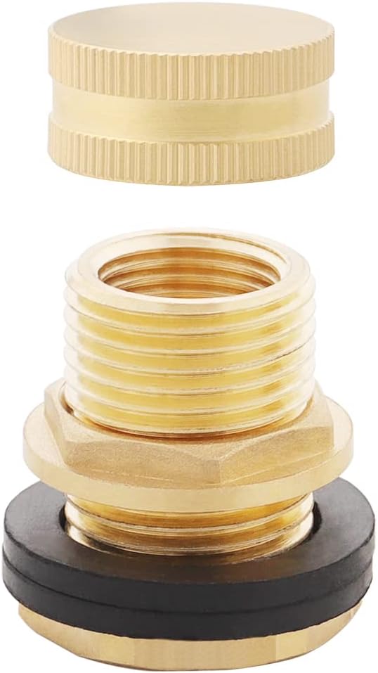 Brass Tank Bulkhead Fitting With Plug,Double 1/2" Female NPT and 3/4" Male GHT (Garden Hose Threaded)