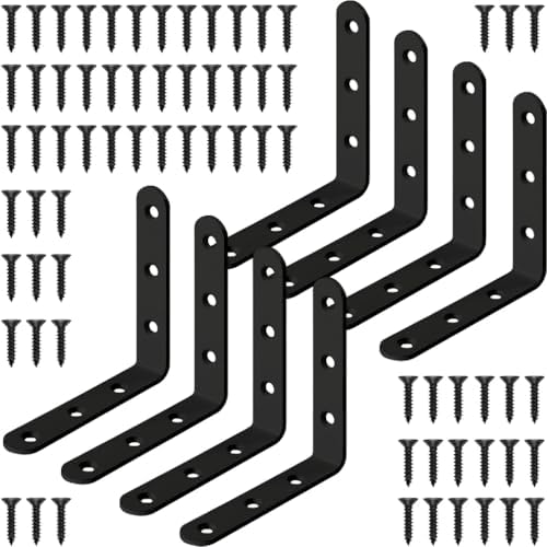 Black L Bracket 4 Inch Stainless Steel Corner Braces, 8 Pack 100x100mm 90 Degree Right Angle Joint Brackets for Wood Shelves Cabinets, with Screws