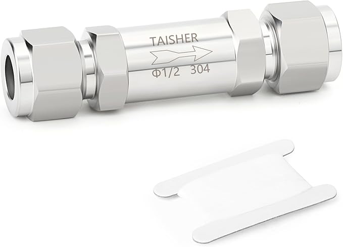 TAISHER 1PCS 304 Stainless Steel 1/2" Tube OD Check Valve,Backflow Prevention,One Way Non-Return Check Valves