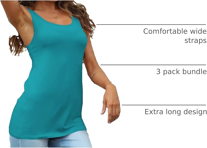 H HIAMIGOS Womens 3 Packs Long Tank Tops Stretchy Cotton Sleeveless Camisole Undershirts Layering Workout Yoga Camis