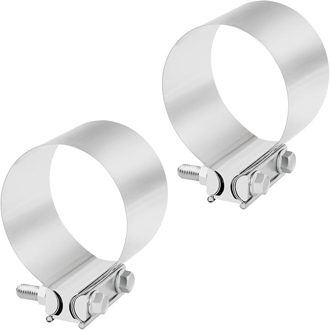 5-Inch Exhaust Clamp, Butt Joint Seal Band Sleeve Coupler Universal for Exhaust System - 2PCS Polished T304 Stainless Steel