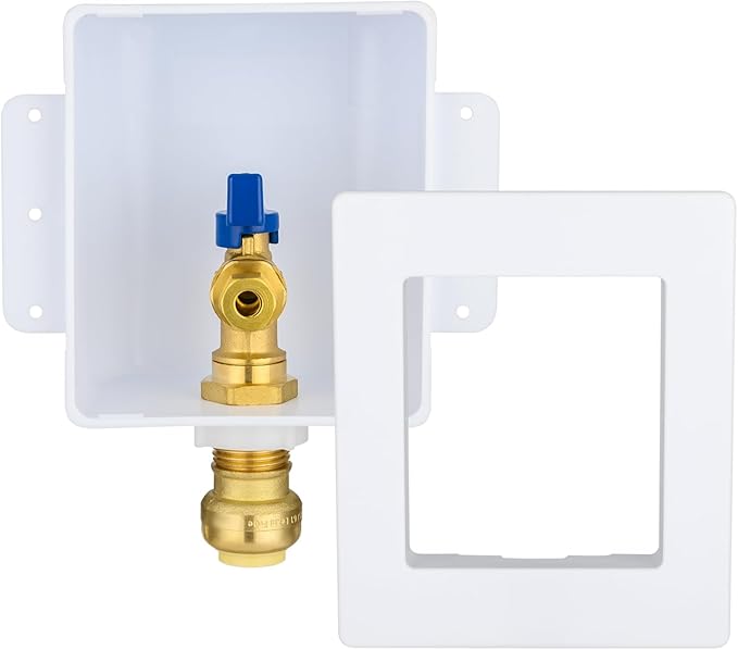 Ice Maker Outlet Box,1/2 Inch Push-fit Inlet and 1/4 Inch OD Compression Outlet Connection, Icemaker Box with Installed 1/4-Turn Ball Valve
