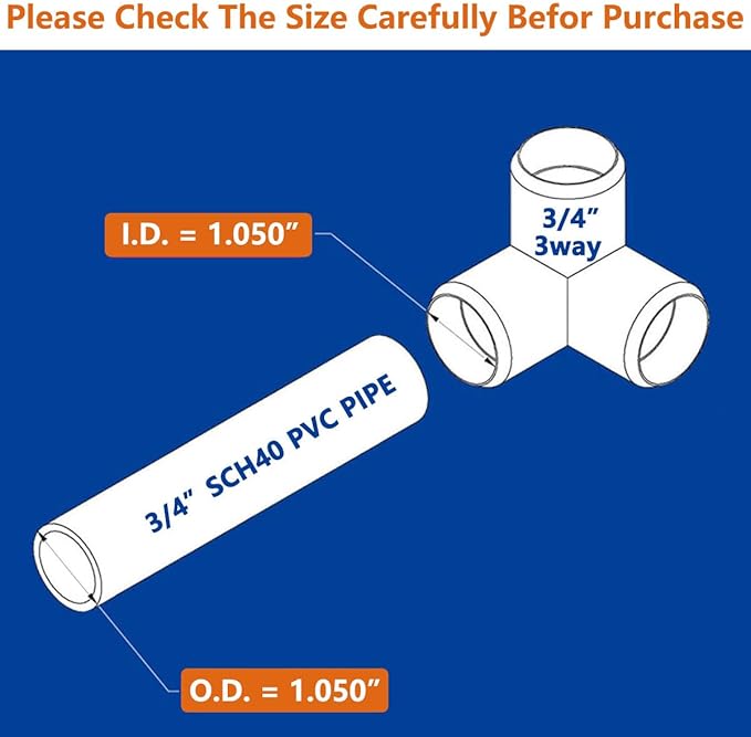 3/4" PVC Fittings 3 Way (10-Pack) Furniture Grade, Elbow Connector, Heavy Duty for DIY Furniture, Frames, UV Resistant - Compatible with 3/4" Schedule 40 PVC Pipes‌