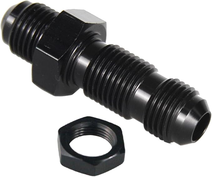 10AN Male Flare Straight Bulkhead Fitting Adapter with 10AN Nut Aluminum Black Hard Hex Anodized Connector