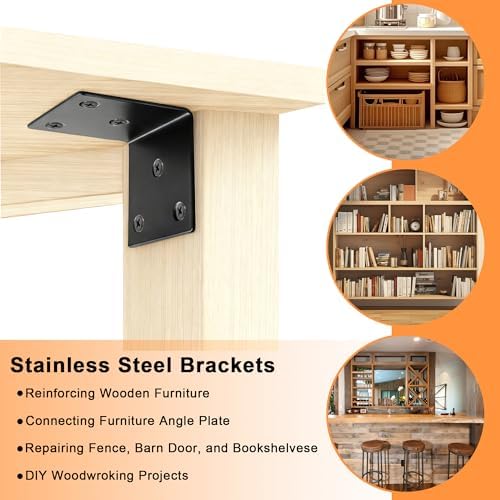 50PCS Black L Brackets Corner Bracket 1.5"x1.5"x1.5", Heavy Duty Corner Brace for Wood, Right Angle Brackets, 40MM 1.5Inch Wide 90 Degree Bracket for Wooden Frame Furniture Shelves Chairs