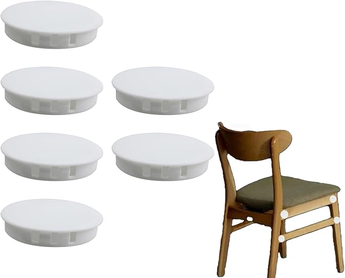 6 Pcs White Plastic Hole Plugs, 60mm(2-3/8") Flush Type Panel Plugs, Round Snap Knockout Locking Plugs for Furniture Insert End Caps Panels