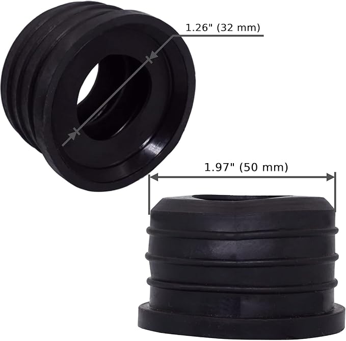 (Pack of 1) Black Rubber Sleeve for Drain Pipe, 1.57" x 1.26" (50 x 32 mm) Pipe Connector, Adaptor, and Reducer