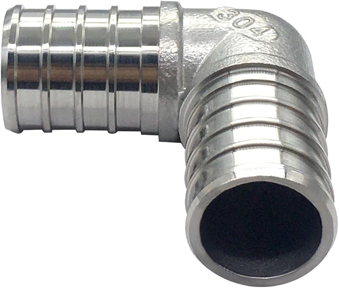 3/4 Inch PEX 90 Degree Elbow Stainless Steel Barb Crimp Pipe Fitting for PEX Pipe (Pack of 3)