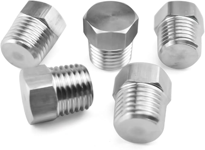 SDTC Tech 5-Pack Hex Head Pipe Plug Fittings 1/4" NPT Male Thread 304 Stainless Steel Socket Connector