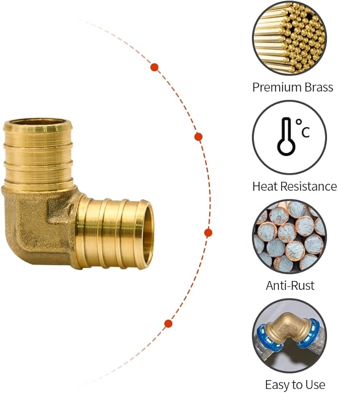 10 Pack 3/4" PEX Fittings, PEX Elbow Fittings, Brass PEX Fittings for PEX Tubing Pipe