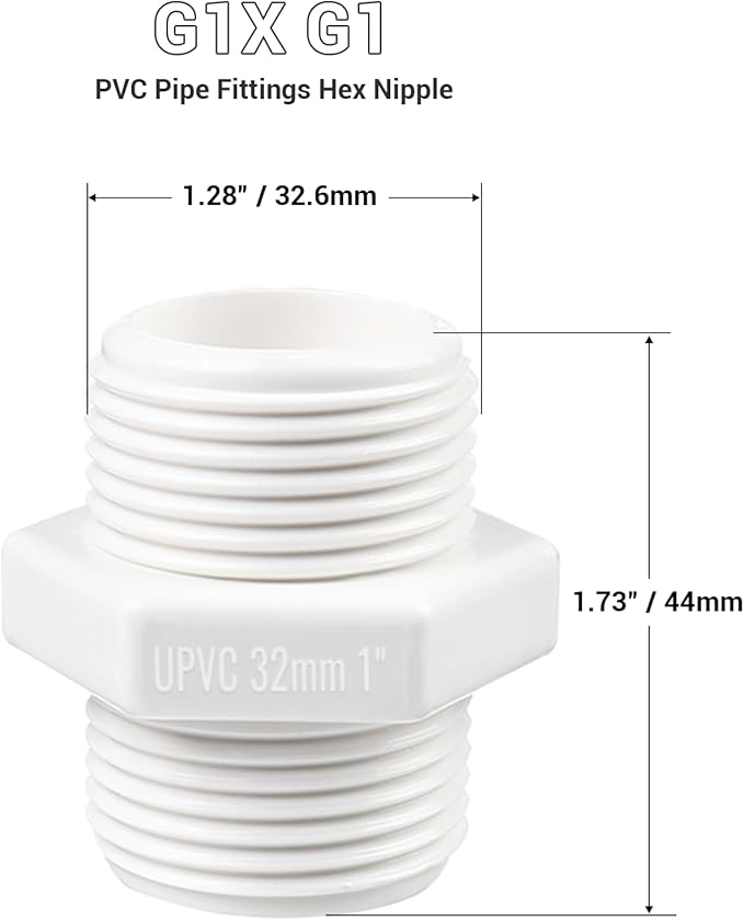 10 Pcs 1 Inch PVC Pipe Fittings Hex Nipple G1 X G1 Male Thread Coupling Adapter Connector