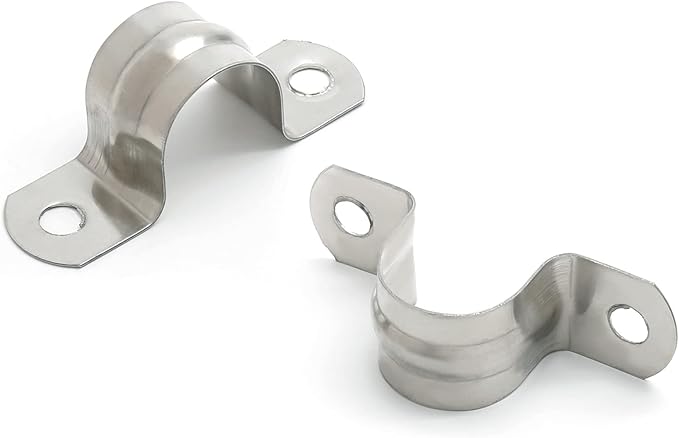 100PCS M12 (1/2 Inch) Stainless Steel Rigid Pipe Hole Strap, U Bracket Pipe Strip Cable Clamp Hanger with 2 Holes Fit for 1/2 inch Pipes OD