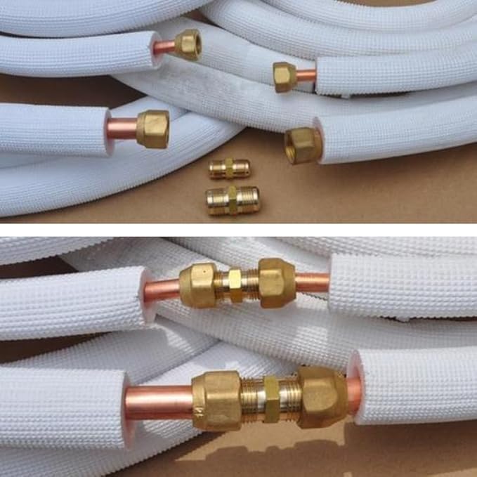1/4" and 3/8" Copper Pipe Extension Joint Connectors, 2 Packs AC Pipe Connectors with HVAC Flare Nuts, Free Welding copper flare fittings, Air Conditioning Pipe Coupling Adapters for Butt Copper Tube