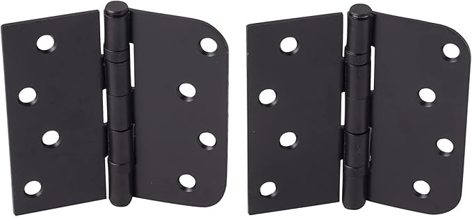 Hinge Outlet 4 Inch with 5/8 Inch Square Radius Ball Bearing Door Hinges, Heavy-Duty Steel, Removable Pin (Black, 2 Pack)