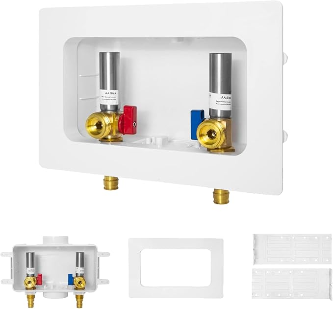 5-PACK GUOFIS Washing Machine Outlet Box with Center Drain,PEX Laundry Washer Box with Stainless Steel Water Hammer Arrestor (1/2"PEX-A Expansion Connection Inlet X 3/4"MHT Outlet)